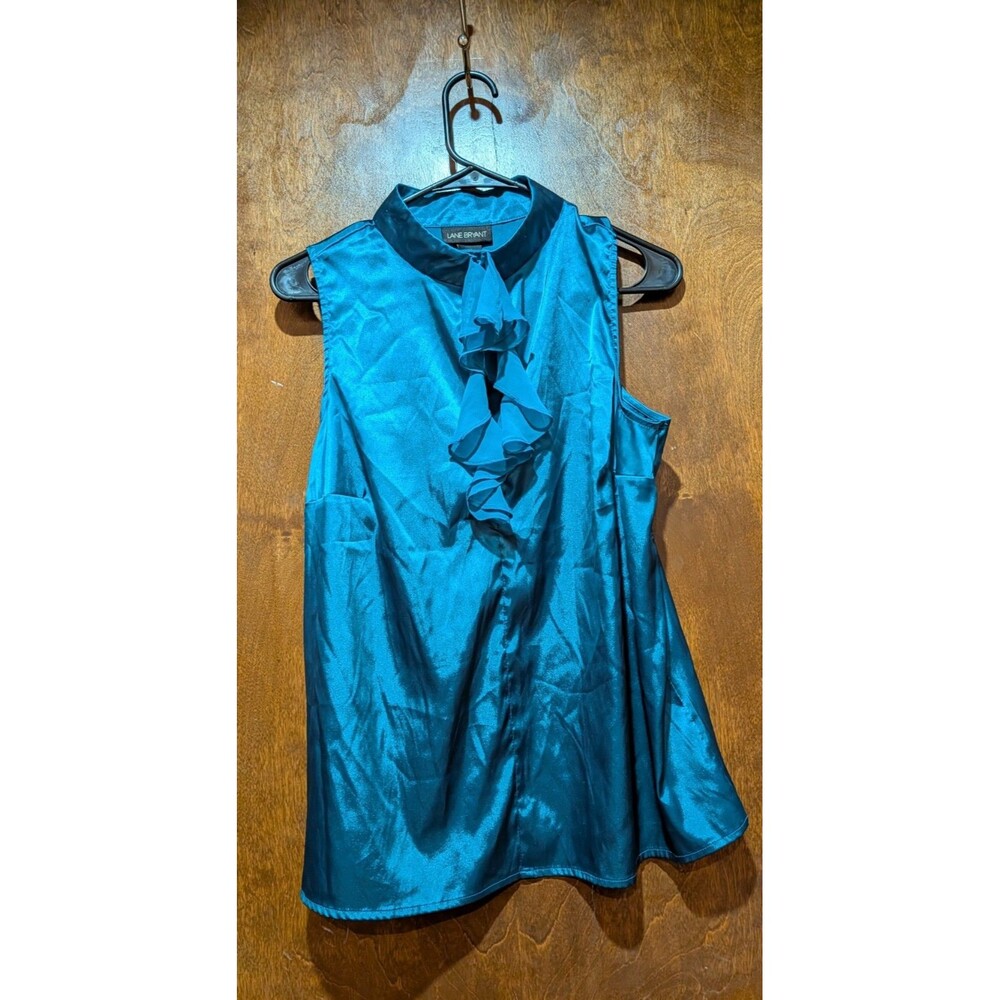 Lane Bryant Teal Sleeveless Ruffled Blouse Woman's Size Small